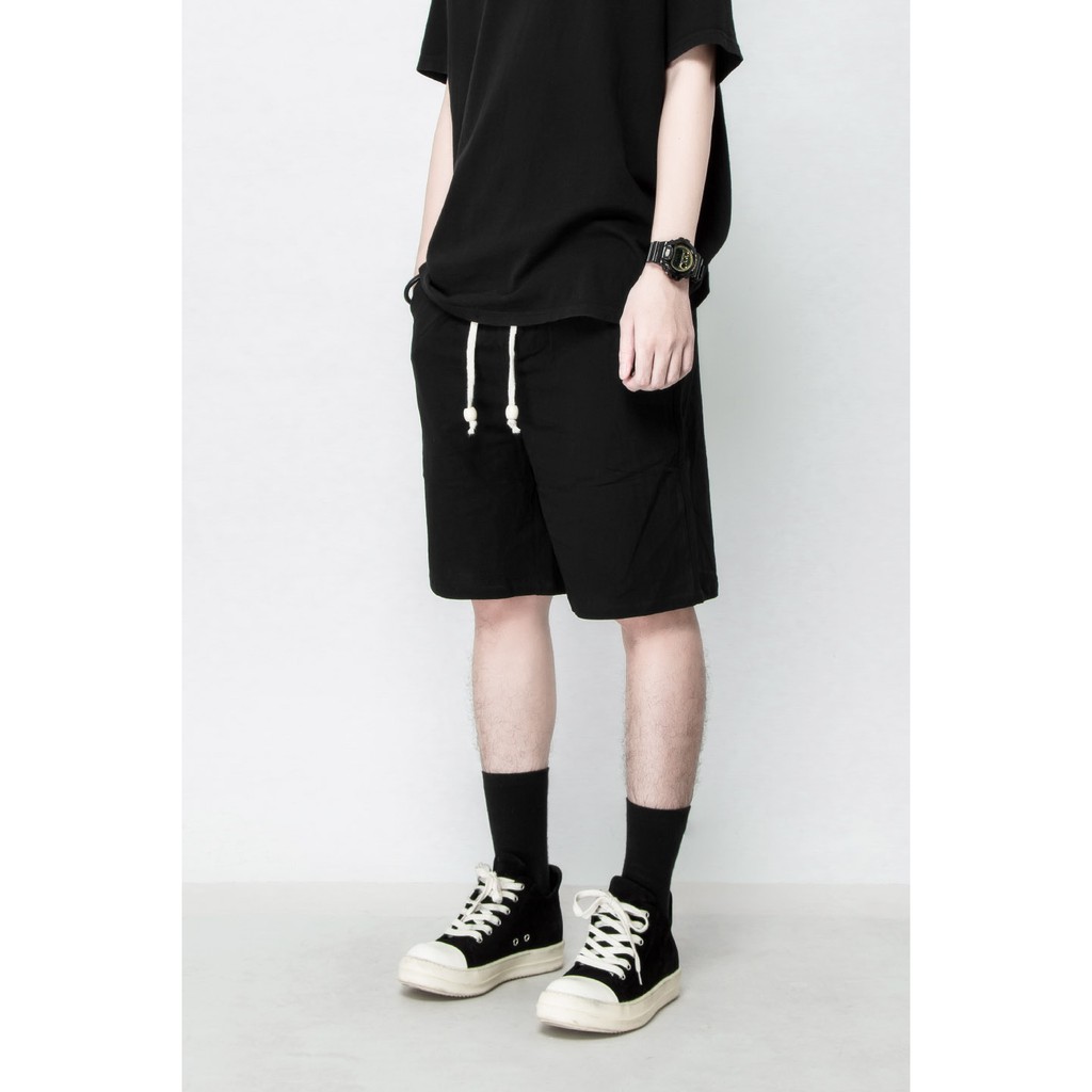 Quần Short nỉ đen trơn unisex co giãn