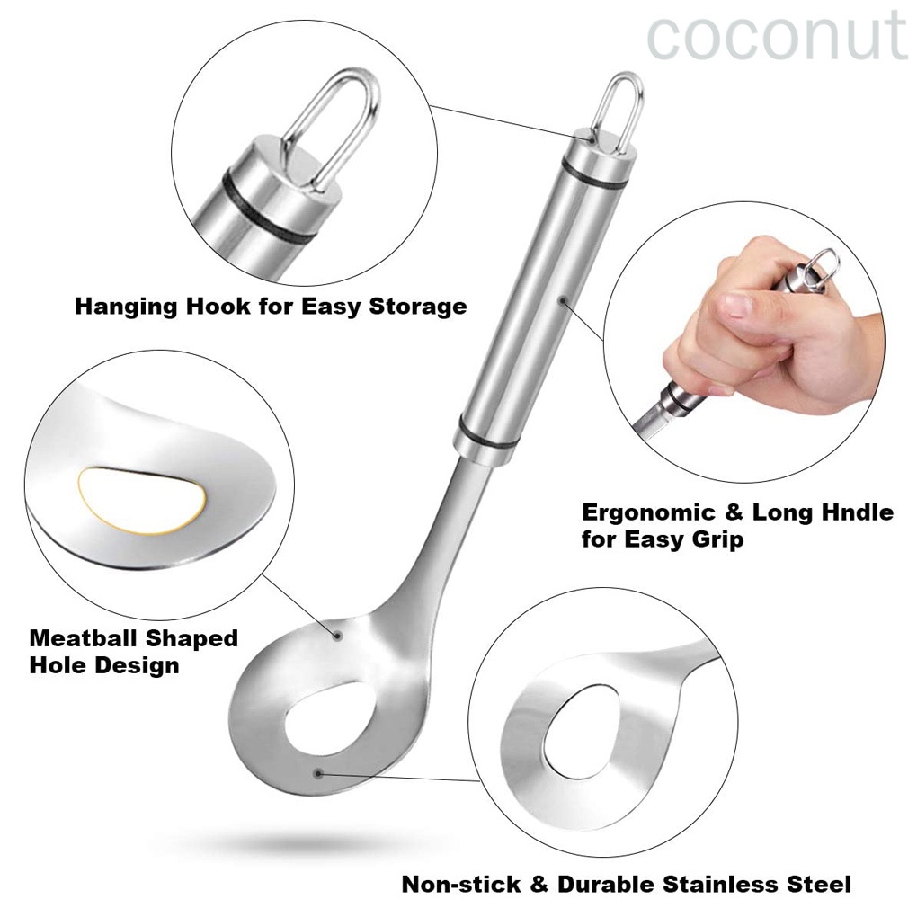 Set 2 Muỗng Múc Thịt Viên Bằng Thép Không Gỉ Chống Dính Tiện Dụng Cho Nhà Bếp