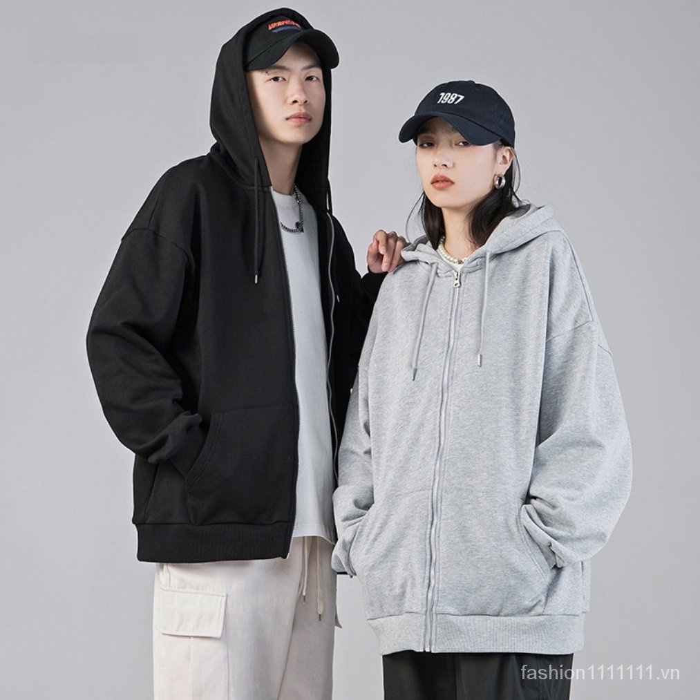 【M-5XL】Áo hoodie trơn có khóa kéo phong cách Hàn Quốc cổ điển size lớn