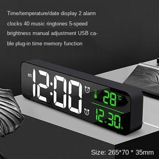 Đồng hồ kỹ thuật số LED màn hình lớn, ngày tháng, nhiệt độ, cắm nhạc báo thức, phòng khách, bàn làm việc, treo đồng hồ báo thức dạ quang