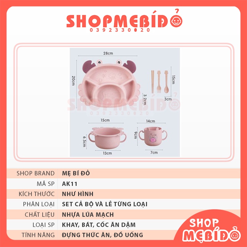 Set Khay Ăn Dặm Lúa Mạch Hình Cua 6 Món Kèm Cốc Bát Thìa Nĩa Đũa Siêu Đáng Yêu Cho Bé Shop Mẹ Bí Đỏ