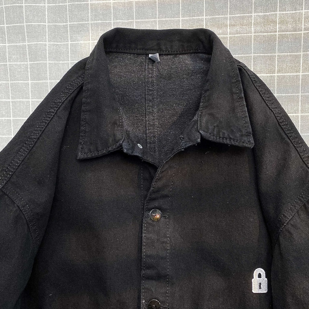 Áo Khoác JEANS BLOCK Form Rộng Nam Nữ Unisex Phong Cách Ulzzang - thêu họa tiết ổ khóa OVERSIZE GIDI