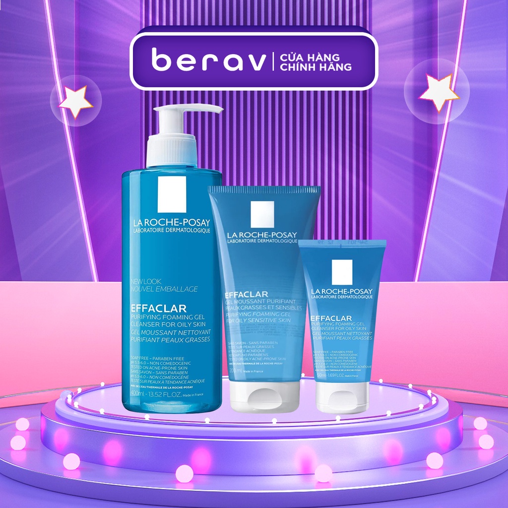 Sữa Rửa Mặt La Roche Posay Dạng Gel Giảm Mụn, Kiềm Dầu Effaclar Foaming Gel (50ml/200ml/400ml)