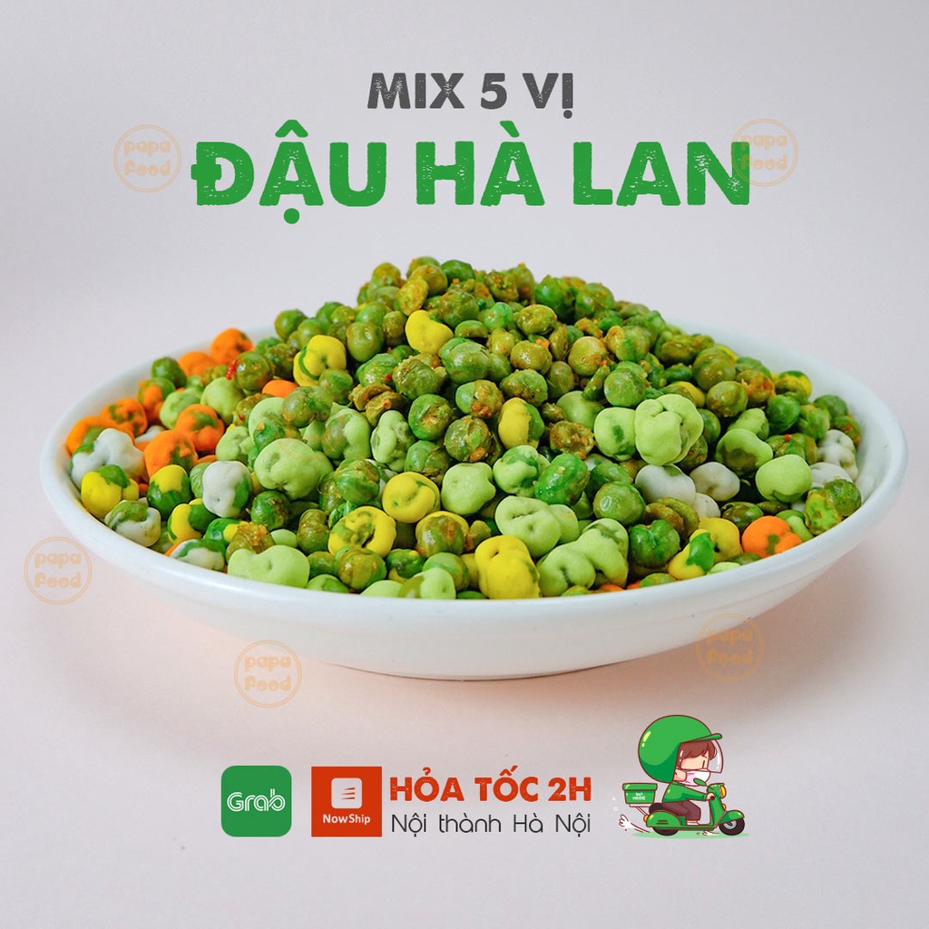 Đậu Hà Lan mix 5 vị PaPa, Tỏi Ớt, Wasabi, Sữa, Phô Mai, Sầu Rêng, ăn vặt Hà Nội