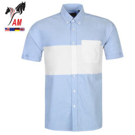 [100% ][cotton] Áo Sơ Mi Nam Ngắn Tay PIERRE Cardin Panel Short Sleeve Shirt Mens (Blue/White _ Size EU - Xách tay UK)