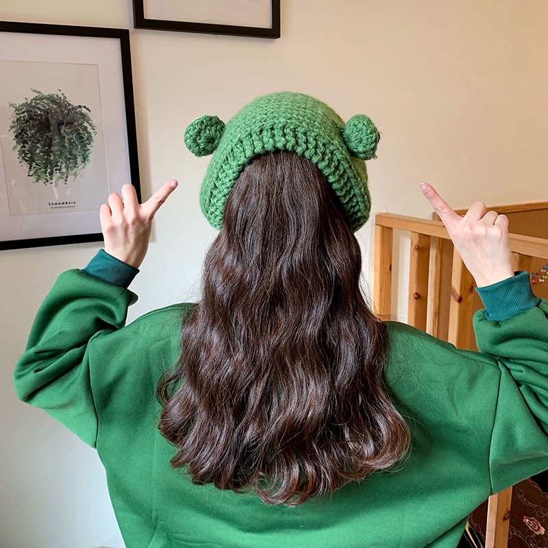 Mũ beanie Dệt Kim Hình Chú Ếch Mắt To Dễ Thương Phong Cách Hàn Quốc