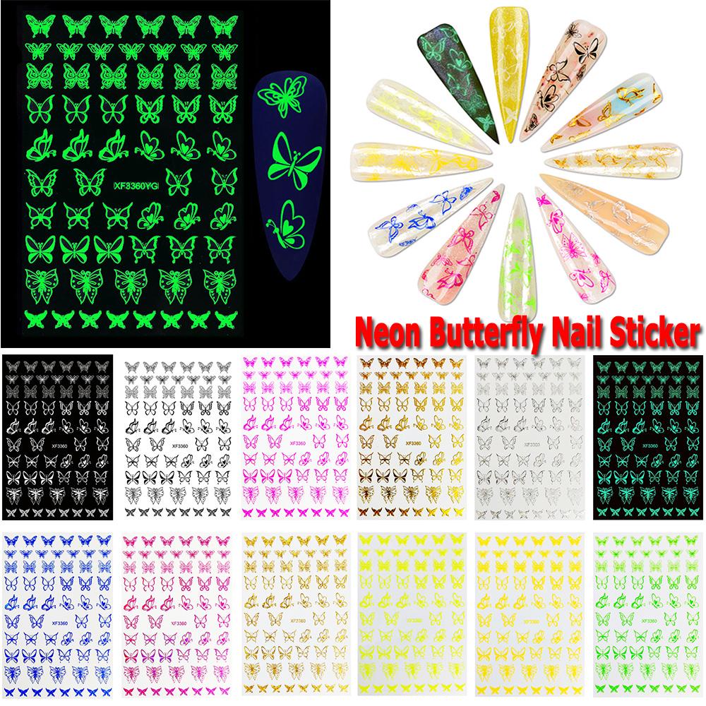 Miếng Dán Trang Trí Móng Tay DIY Dạ Quang Hình Bướm Sau Lưng