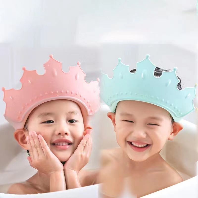 Mũ gội đầu chắn nước bảo vệ tai và mắt hình vương miện, nón tắm có thể điều chỉnh vòng đầu, chất liệu PP + TPE cao cấp
