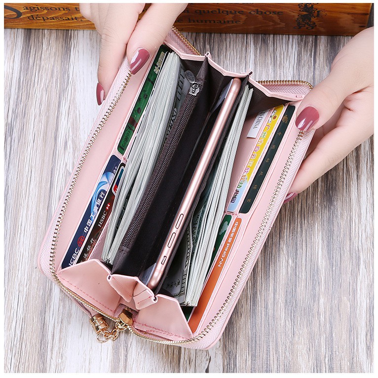 Ví cầm tay dài trơn đường kẻ AZ296 Shalla