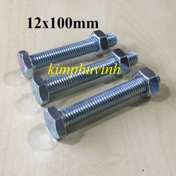 5 BỘ -  M12x100mm BULONG 12li - ỐC BULON 12li