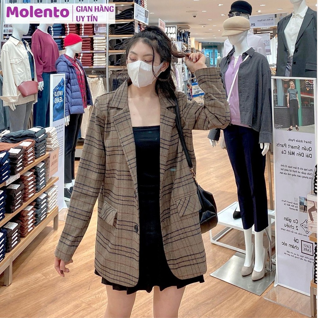 Áo Blazer Nữ Áo Vest Khoác Ngoài 2 Lớp Dài Tay Túi Nắp Dáng Rộng Phong Cách Hàn Quốc Màu Nâu Tây Be Đen Xanh Molento M77 | BigBuy360 - bigbuy360.vn