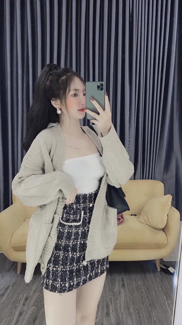 Chân Váy Dạ Chữ A Kẻ Viền Thừng Thời Trang