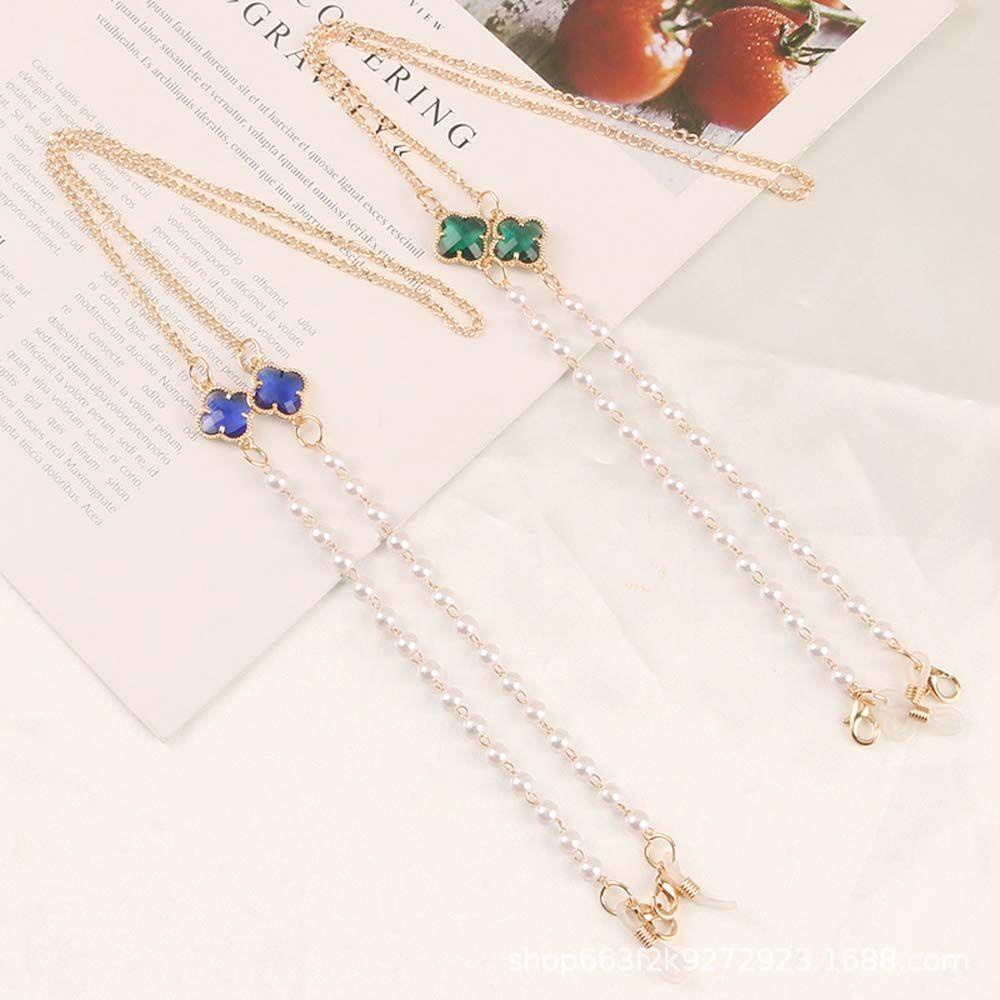 QQMALL Dây Đeo Mắt Kính Hình Cỏ Bốn Lá Màu Đỏ Đen Trắng Sang Trọng