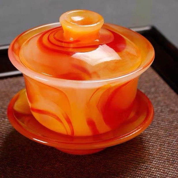 Bộ Cốc Uống Trà Bằng Gốm Sứ Có Nắp Đậy Màu Đỏ Sang Trọng