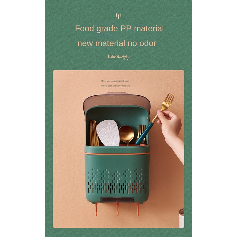 Giá Đỡ Đũa Muỗng Hai Tầng Bằng Nhựa Gắn Tường Không Đục Lỗ Đa Năng Cho Nhà Bếp