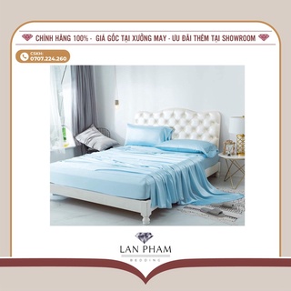 (Loại 1) Bộ Vỏ Chăn Ga Gối Phi Lụa 5 Món Cao Cấp Mát Lạnh Lan Bedding Màu Xanh Da Trời