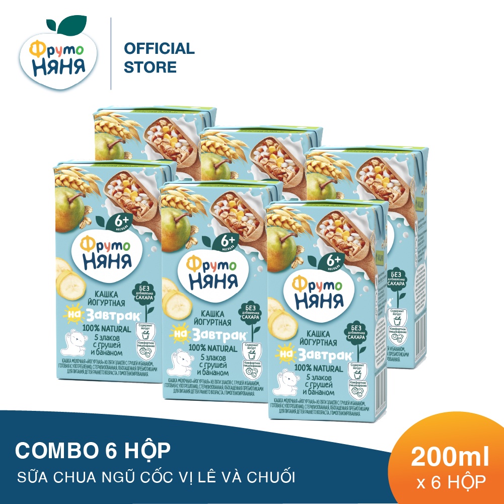 Combo 6 Hộp Sữa chua ngũ cốc vị lê và chuối Fruto Nyanya 200ml/hộp