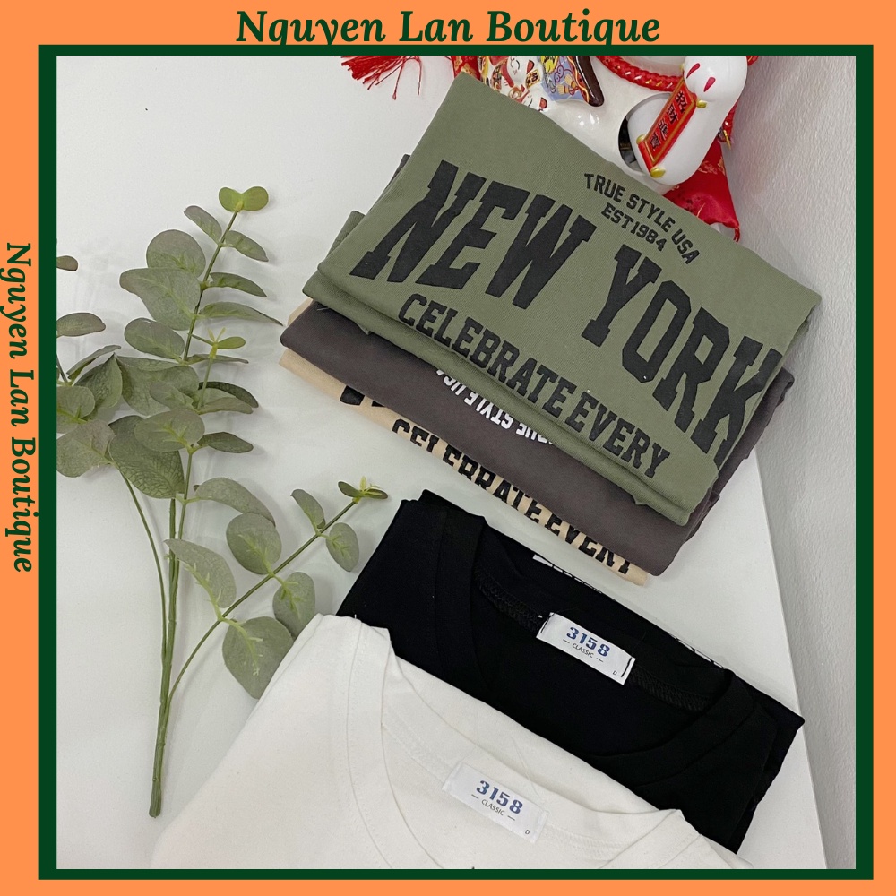 Áo phông 3158 nam nữ in chữ New York hàng Quảng Châu chất cotton 100% áo thun form rộng tay lỡ uniex