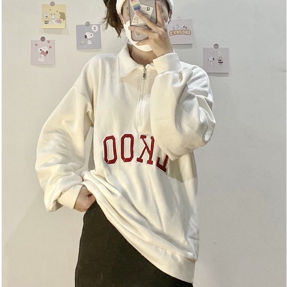 [RẺ VÔ ĐỊCH] Áo Nỉ BÔNG SIÊU ẤM Chữ LKOO Cổ Polo Nữ -Áo Sweater cao cổ dài tay,from rộng trendy [ẢNH THẬT]