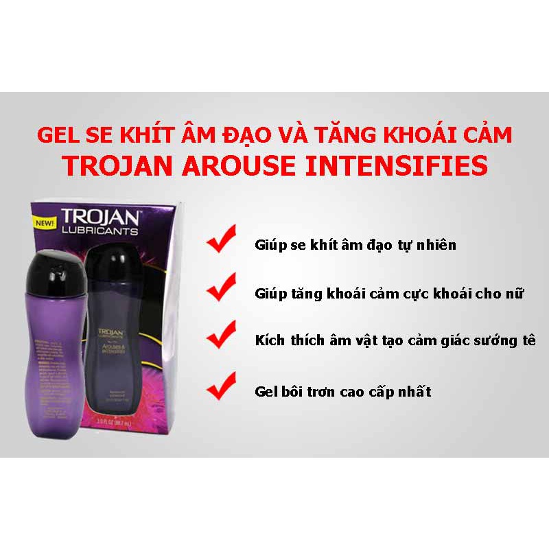 Gel bôi trơn Trojan Arouses và Intensifies, gel bôi trơn tăng khoái cảm se khít vùng kín