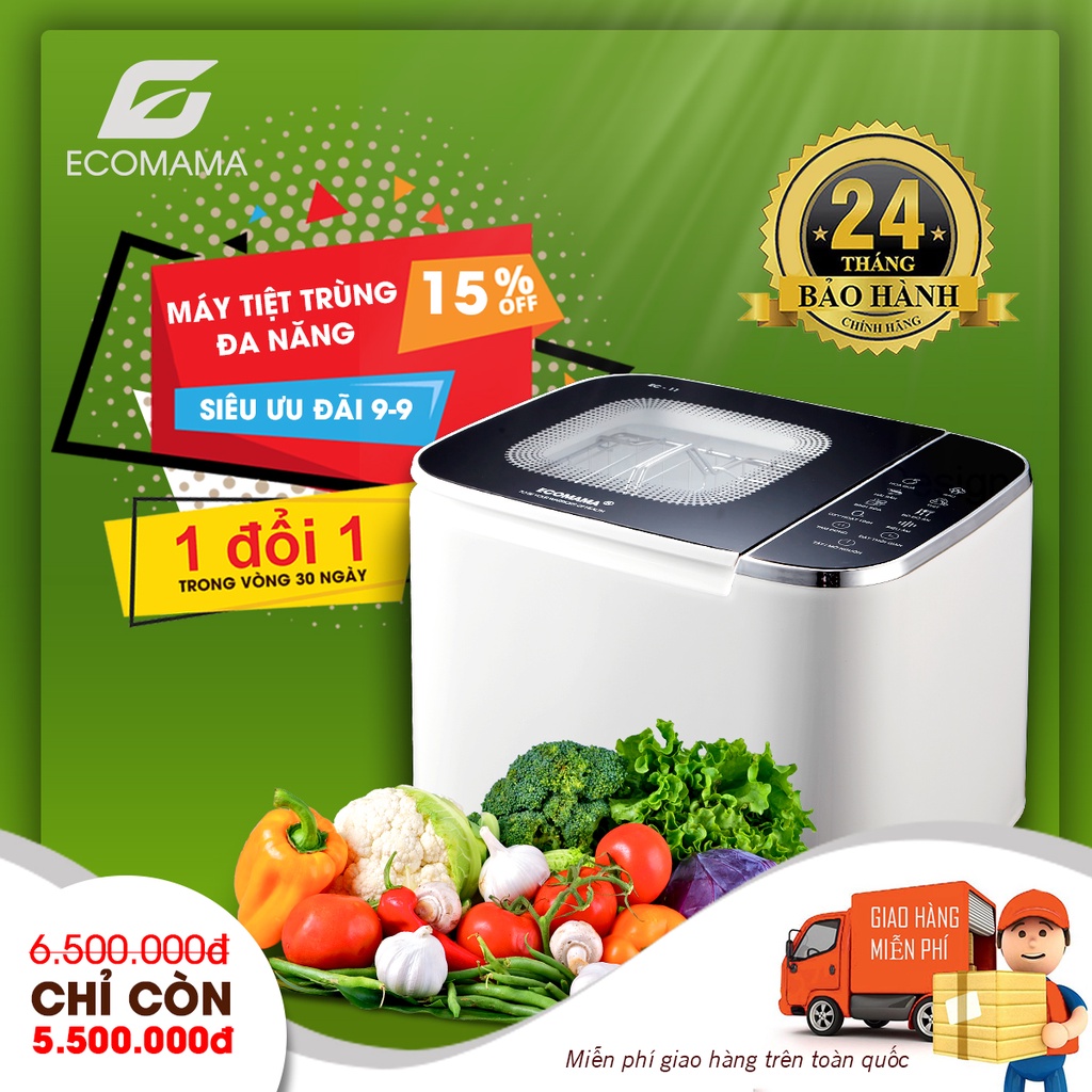 Máy Rửa Thực Phẩm Hoa Quả Công Nghệ Siêu Âm và Ozone ECOMAMA Chính Hãng Bảo Hành 2 Năm Tác Dụng Khử Độc , Tiệt Trùng