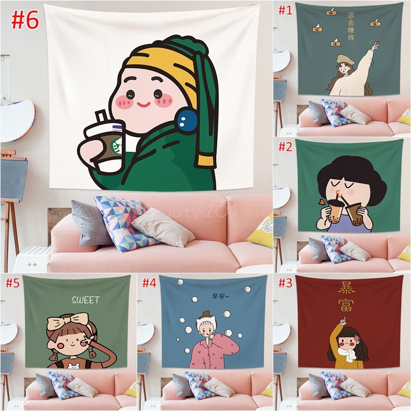 Thảm treo tường hình cô bé hoạt hình đáng yêu