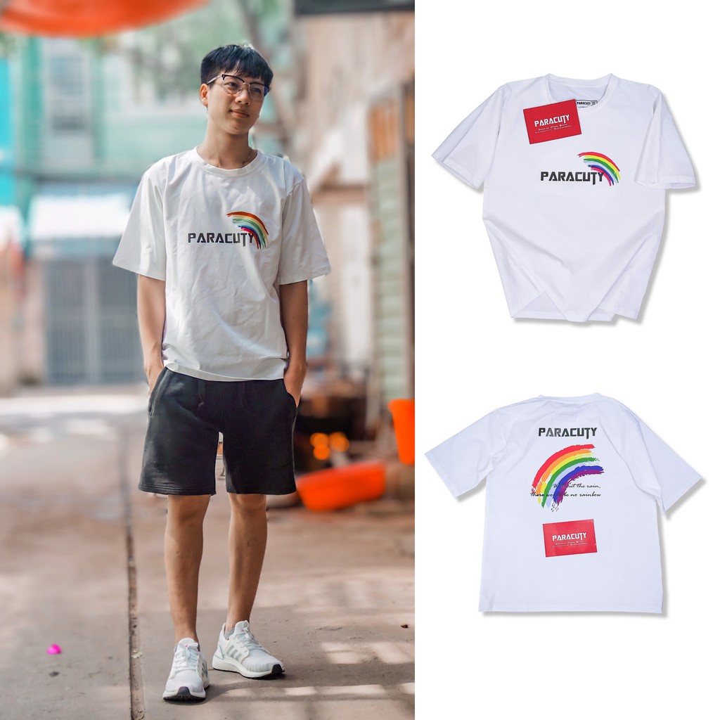 Áo thun nam nữ Unisex PARACUTY cầu vòng - P05 chất liệu cotton 100%, co giãn 4 chiều, dày dặn, form rộng tay lỡ | BigBuy360 - bigbuy360.vn