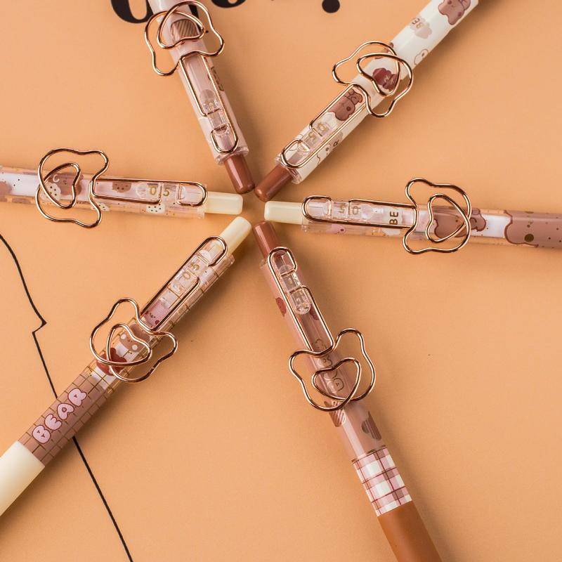 Hộp 6 Bút Mực Gel Ngòi 0.5mm In Hình Gấu Hoạt Hình Dễ Thương