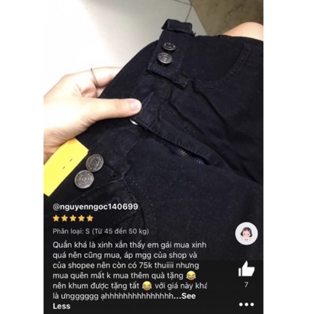 Quần jean đùi nữ khuy cài eo Đen Basic chất bò có size, quần jean nữ dáng ngố lửng ống rộng trơn mền dày sịn basic