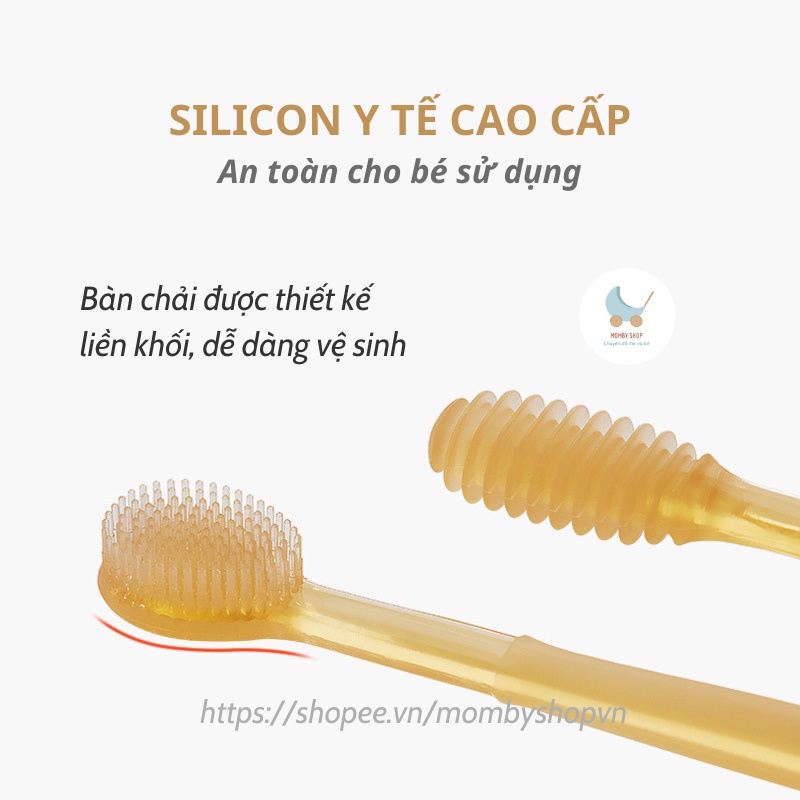 Bàn chải silicon cao cấp siêu mềm, set rơ lưỡi Vkool kết hợp bàn chải răng cho bé từ 0 - 18 tháng, trọn bộ kèm cốc đựng