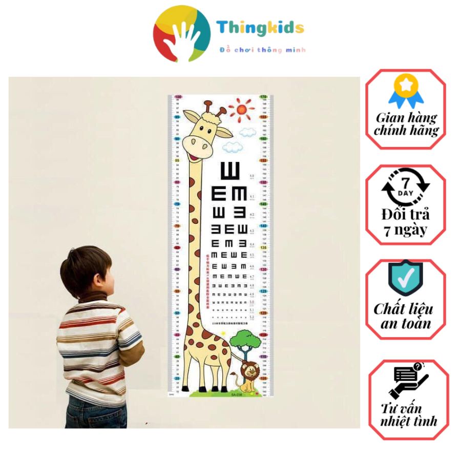 Decal Thước đo chiều cao, đo thị lực- Thước đo chiều cao cho bé, kèm dây, bút, thước đo - Thingkids