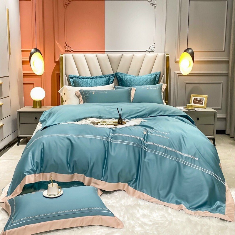Bộ chăn ga gối lụa cao cấp ga gối chần bông