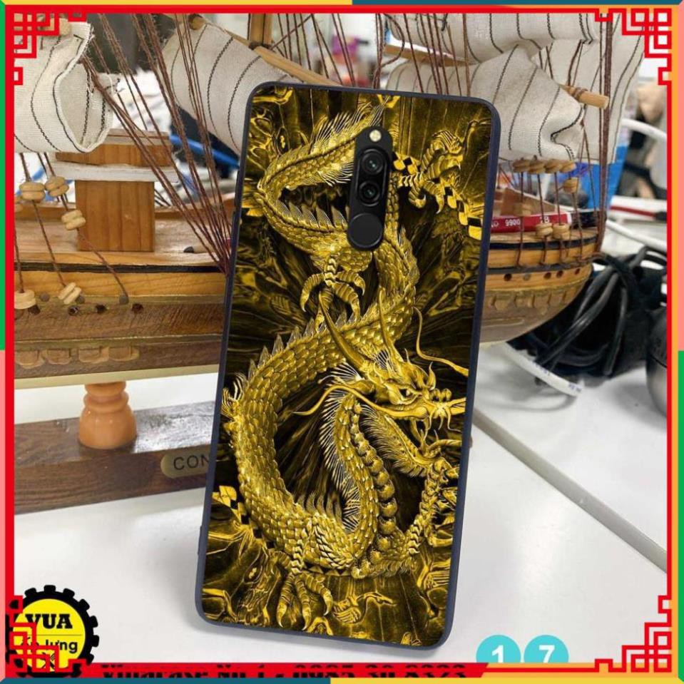 Ốp lưng in kính cường lực 3D đẹp, sắc nét họa tiết hình rồng vàng quyền lực cho điện thoại redmi 8 - redmi 9