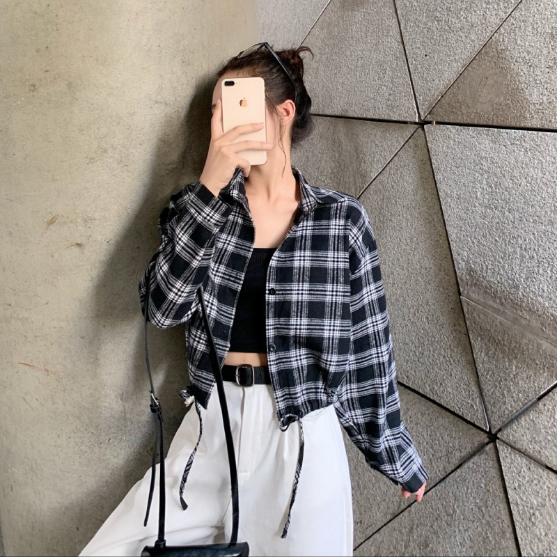 [SẴN] Áo sơ mi croptop tay dài nữ Ulzzang Quảng Châu ASC9
