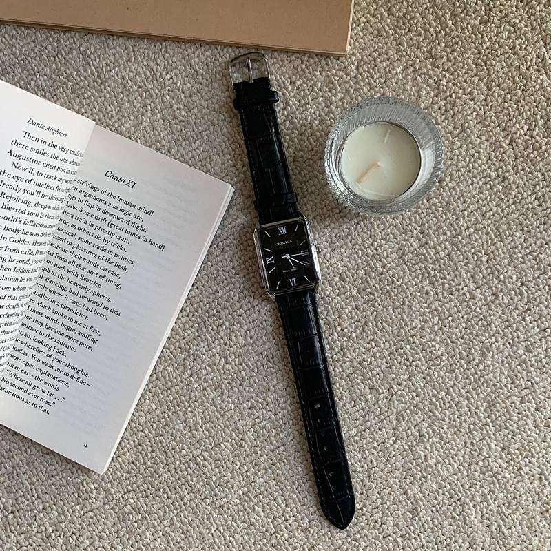 SENSES// Special-Interest Design Watch Retro Style Roman Digital Square Elegant Belt Korean Style Student Wrist Watch Belt Watch VVOF