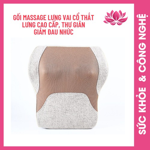 Gối Mát Xa - Gối Massage Lưng Vai Cổ Thắt Lưng Cao Cấp, Thư Giãn, Giảm Đau Nhức, 16 Bi Massage Hồng Ngoại, Chất Liệu PU