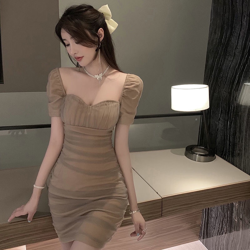 Đầm Cổ Chữ V Phối Lưới Thiết Kế Xếp Ly Thời Trang Mùa Hè 2022 Mới Cho Nữ