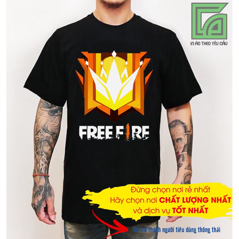 (DEAL SỐC) (HOT)  Áo Thun đen Free Fire Rank thách đấu logo huyền thoại