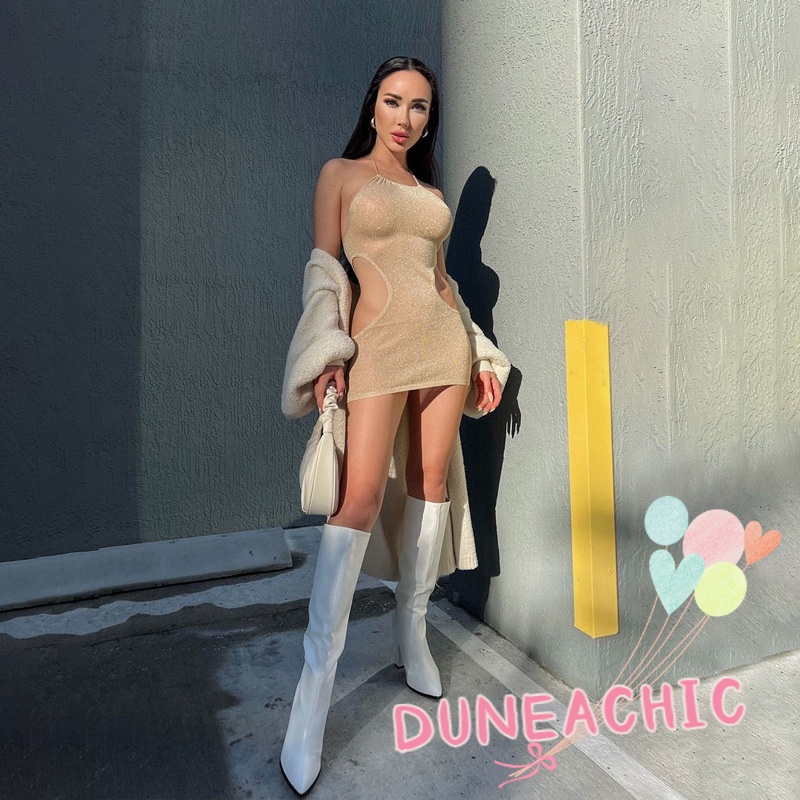DUNEA Đầm Mini Ôm Eo Lấp Lánh Gợi Cảm Cho Nữ