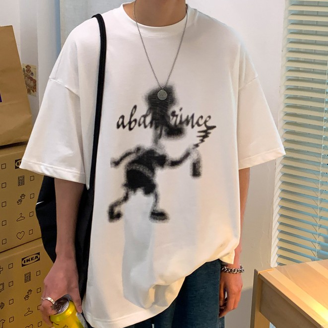 Áo thun tay ngắn dáng rộng in họa tiết graffiti phong cách hip hop thời trang dành cho nam 2021