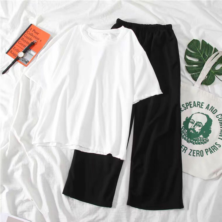 Sét Áo Phông trơn + quần suông, Áo Thun From rộng mặc cho nam và nữ, chất đẹp, Sét bộ mặc ở nhà FANI