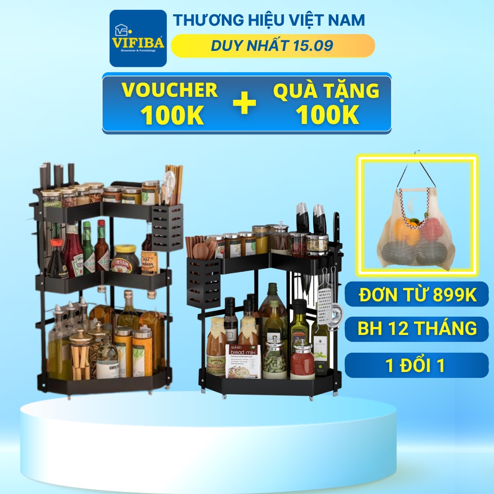 Kệ Gia Vị Góc Tam Giác VIFIBA 2 Tầng 3 Tầng 30x42x61,5cm Thép Carbon Chống Gỉ Sơn Tĩnh Điện Màu Đen