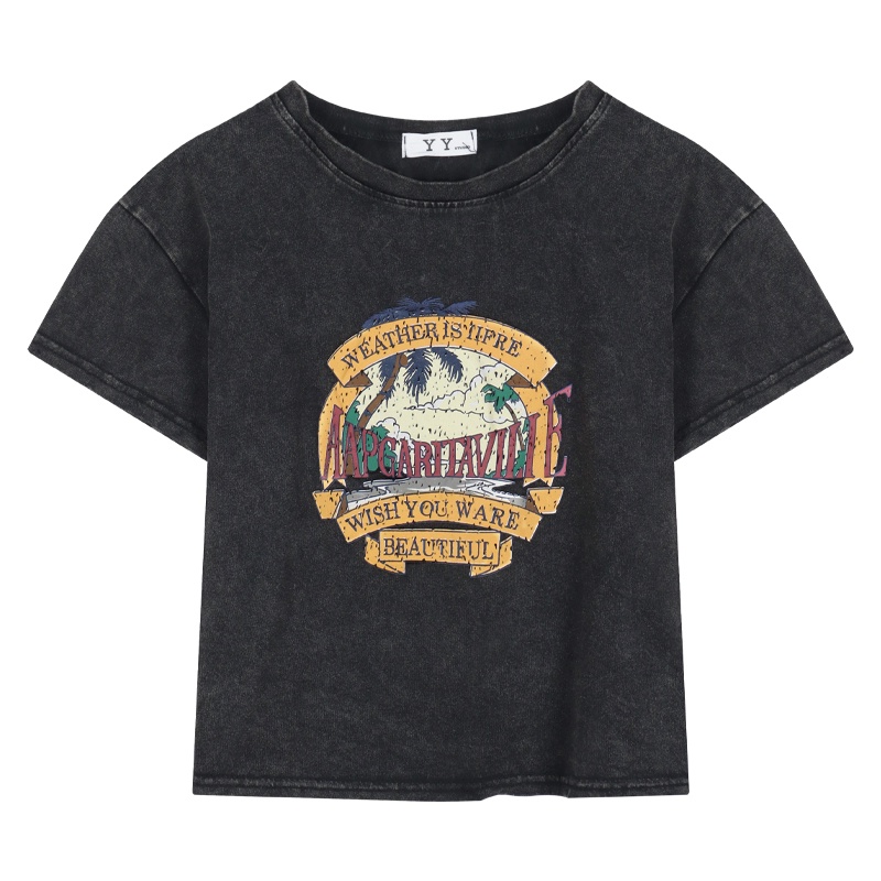 QKOOLE Áo thun nữ  ngắn tay cổ tròn thời trang Hàn Quốc