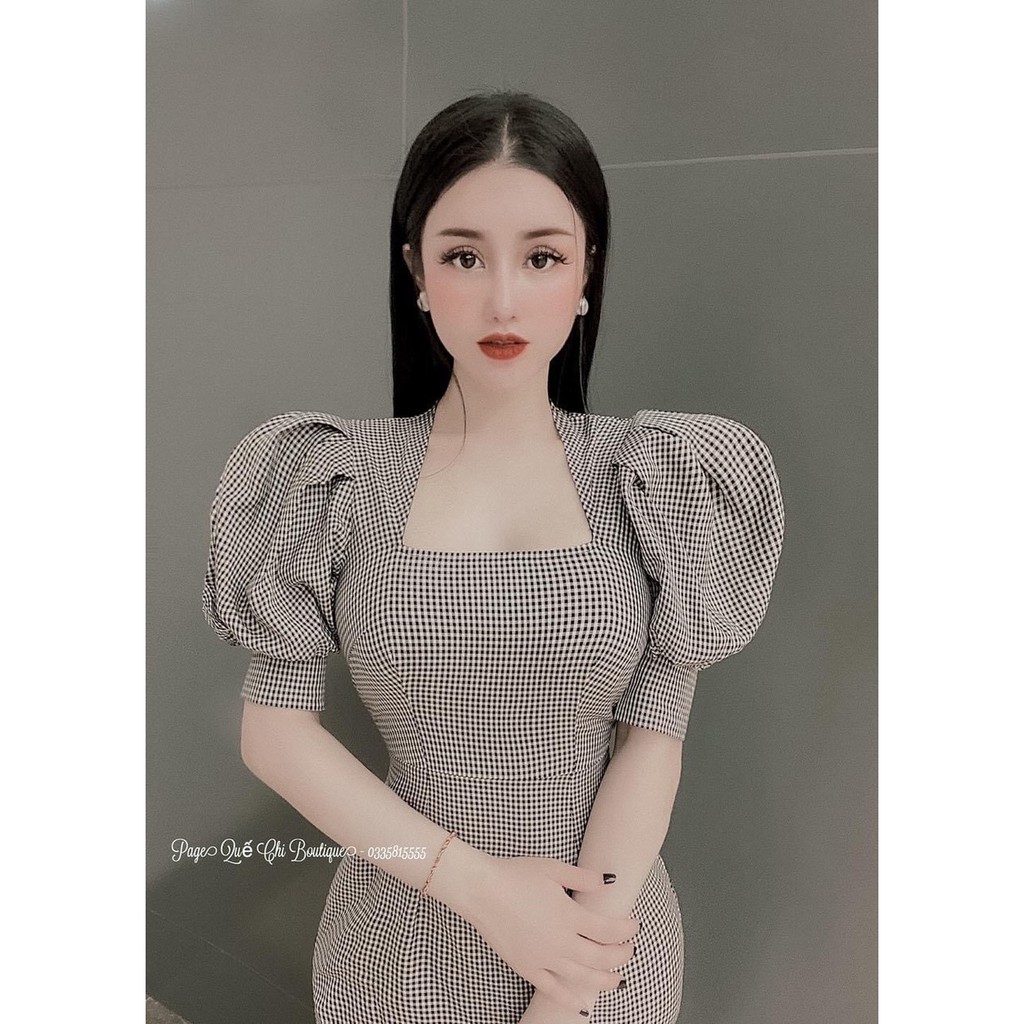 < MAXI > VÁY KẺ TAY BỒNG MIX CỔ TIỂU THƯ | BigBuy360 - bigbuy360.vn