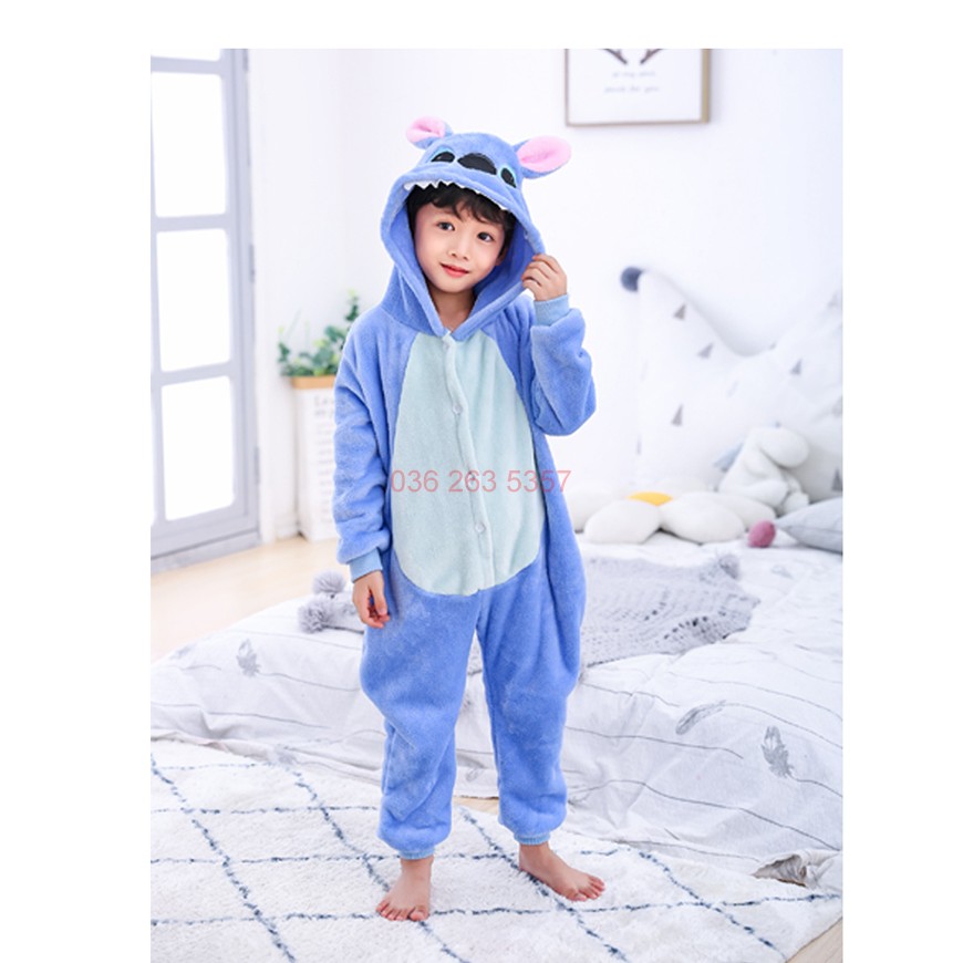 [GIẢM 40K] ❤️ FREESHIP ❤️ Bộ đồ thú Stitch Xanh Trẻ Em Loại 1