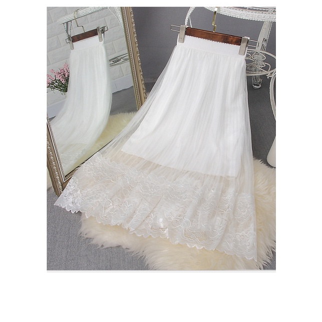 Chân váy lưới mix ren dễ thương tặng vòng chỉ đỏ may mắn free size VAY24