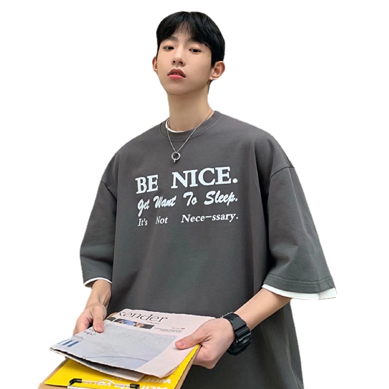 Áo Thun Tay Ngắn Dáng Rộng In Chữ Phong Cách Hip Hop Hàn Quốc Thời Trang Mùa Hè Cho Nam Size M-5XL