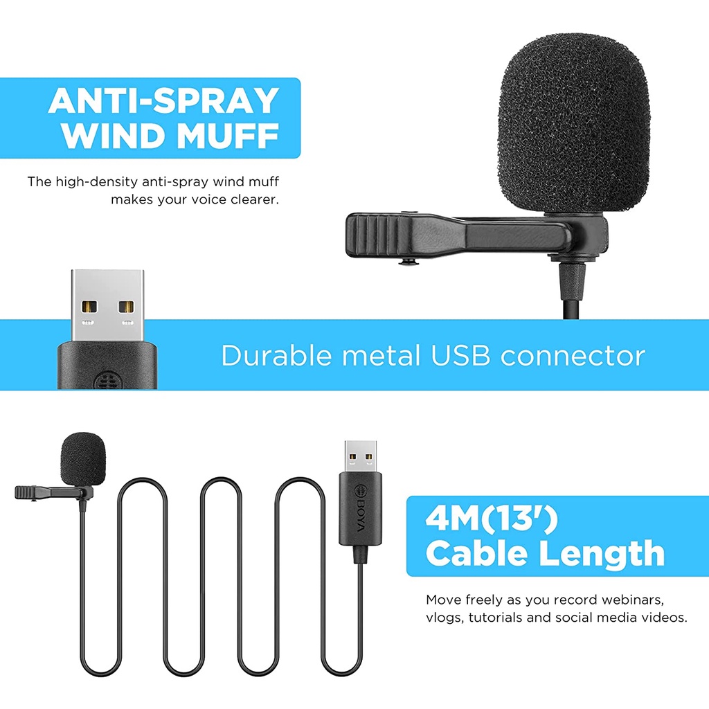 [BẢO HÀNH 2 NĂM] BOYA BY-LM40 - Mic thu âm cài áo có dây | Cổng USB | Dành cho Máy tính - Hàng Chính Hãng