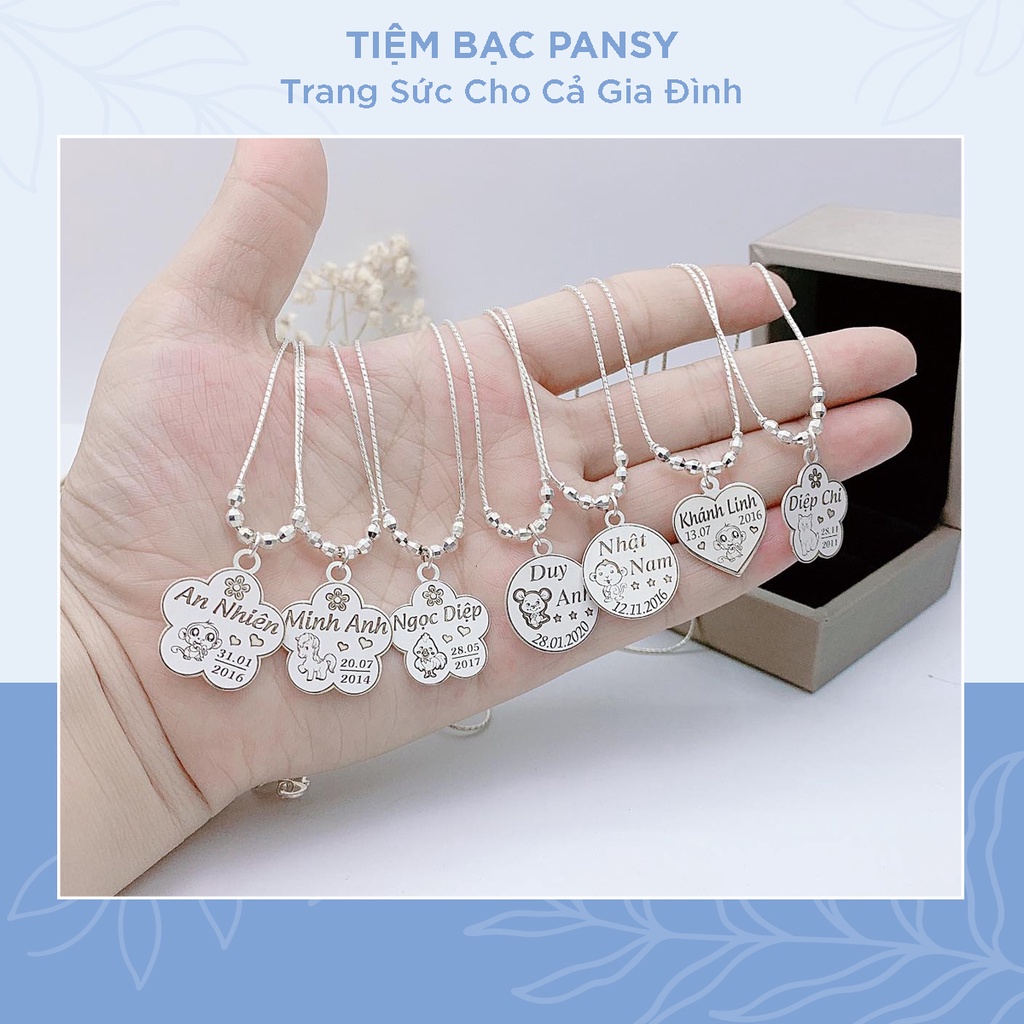 Vòng cổ bạc khắc tên cho bé gái, trai - Dây chuyền khắc chữ trẻ em bằng bạc ta cao cấp