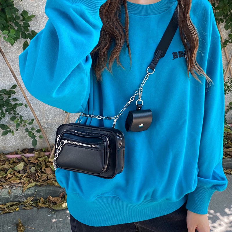 Túi đeo chéo hình vuông cỡ nhỏ phối dây đeo sợi xích phong cách đường phố cá tính cho nữ